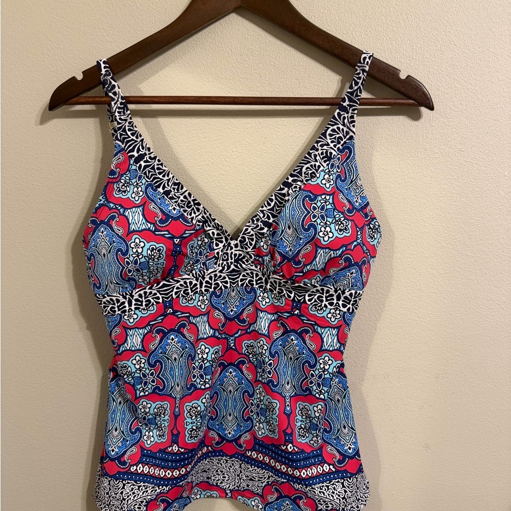 Tommy Bahama Paisley Tankini Swim Top Pink Blue Tropical Women’s Small - Picture 7 of 10